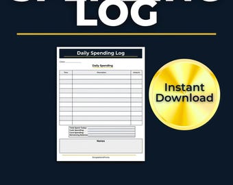 Navy Spending Log, Minimalist Daily Expense Tracker For Planners | PDF Template | A4 Printable Insert