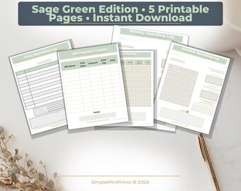 Budget Planner, Sage Green Bundle, Daily Weekly Monthly Trackers | PDF | A5, A4, US Letter