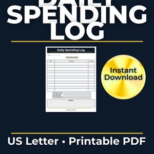 Navy Spending Log, Minimal Daily Tracker | PDF Printable | US Letter, Expense Sheet - Time, Amount