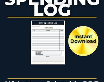 Navy Spending Log, Minimal Daily Tracker | PDF Printable | US Letter, Expense Sheet - Time, Amount