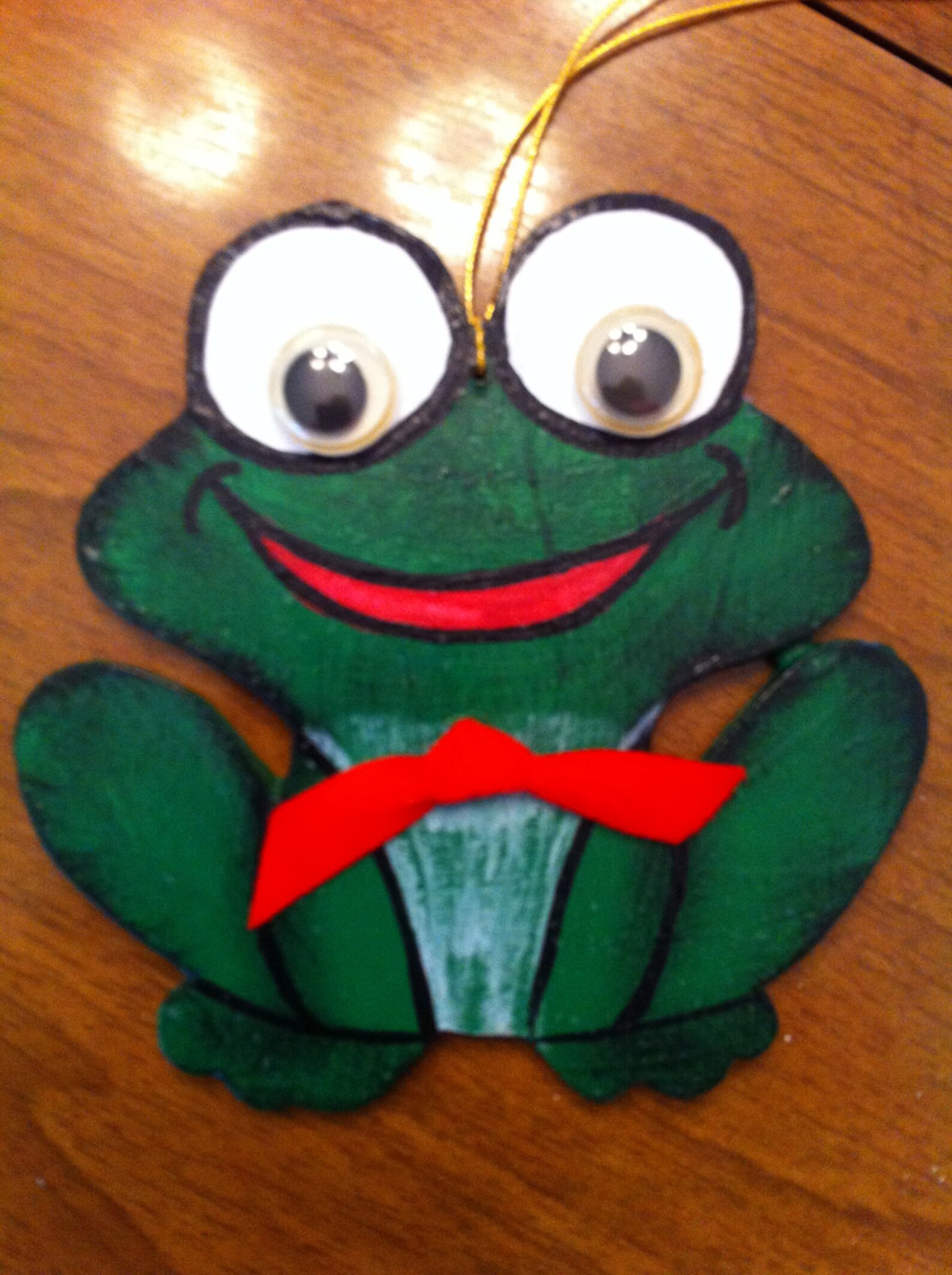 Frog Ornament or Gift Tag. Wooden Handpainted Ornament. Free Etsy