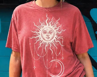 Comfort Colors® Widow's Bay Patricia Shirt, Celestial Sun Graphic Tee, Mystic Sun and Moon T-Shirt, Cottagecore Witchy Clothes
