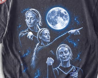 ソフィー・カニンガムの指差しシャツ、ソフィーの3匹の狼の月シャツ、ウルフムーンパロディスポーツシャツ、WNBAファンギフトコンフォートカラーズ