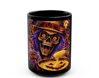 Skeleton Witch Halloween Mug | Black Ceramic Coffee Cup