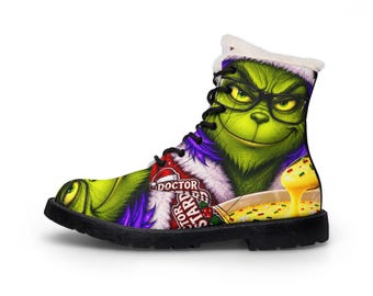 Grinch Cookie Mugshot boots | Men's Fur and Leather Boots