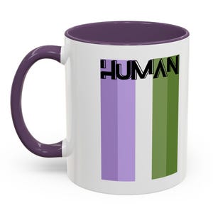 HUMAN GenderQueer Pride Mug | LGBTQ+ Coffee Mug Gift | Purple White Green Flag | Queer Identity Gift | Non-Binary Mug | Genderqueer Gift |