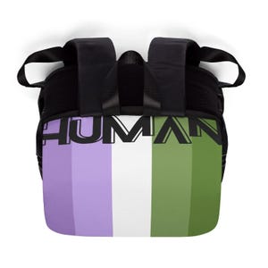 Plecak HUMAN GenderQueer Pride | Torba LGBTQIA+ | Fioletowo-biały plecak z zieloną flagą | Torba szkolna na rzecz równości | Plecak Genderqueer | Prezent na rzecz równości