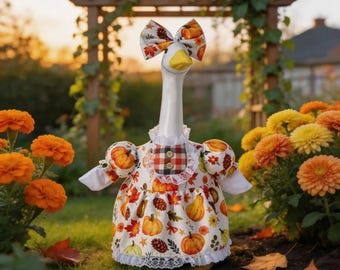 Thanksgiving Fall Harvest Country Style Porch Goose Outfit, Yard Decor, Pumpkin Maple Leaf Dress, Bow Headband, Lawn Goose Clothes