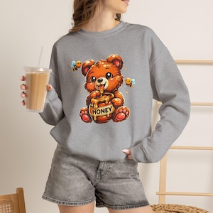 Sweat-shirt illustré Ours en peluche | Adorable ourson avec pot de miel