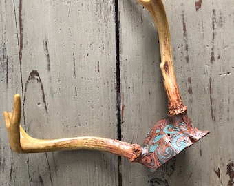 Real Deer Antler Rack - Hand Painted Copper and Teal