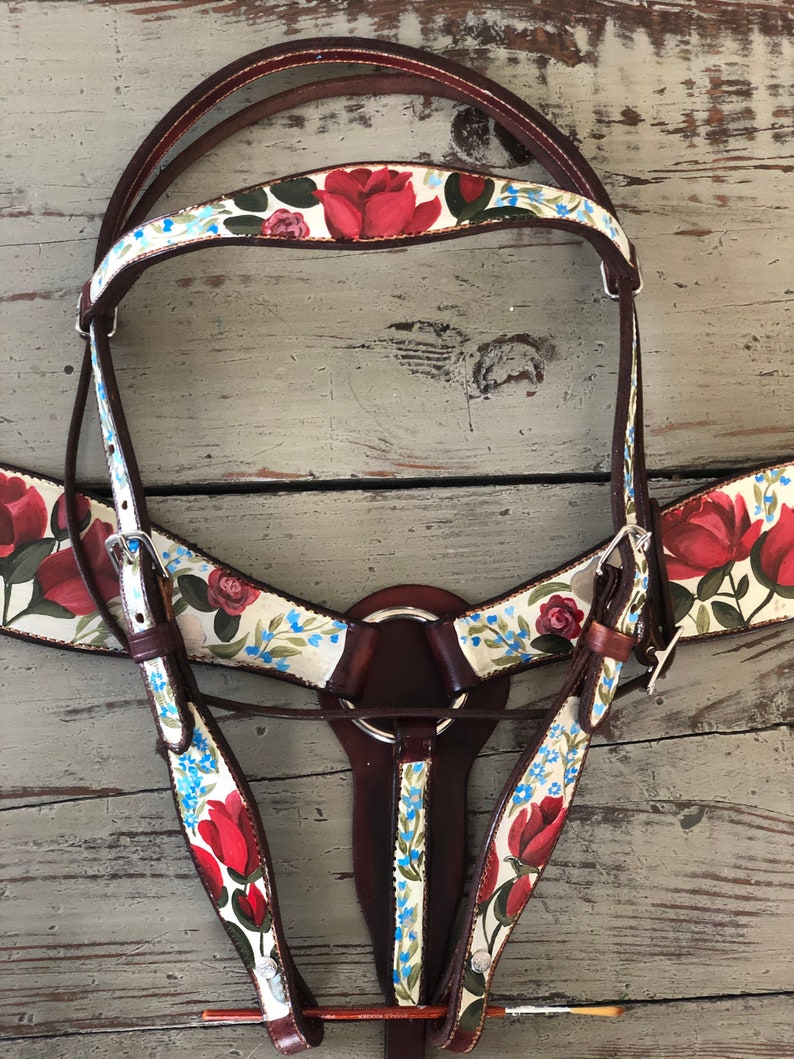 Custom Painted Brow Band Headstall Western Horse Tack image 1