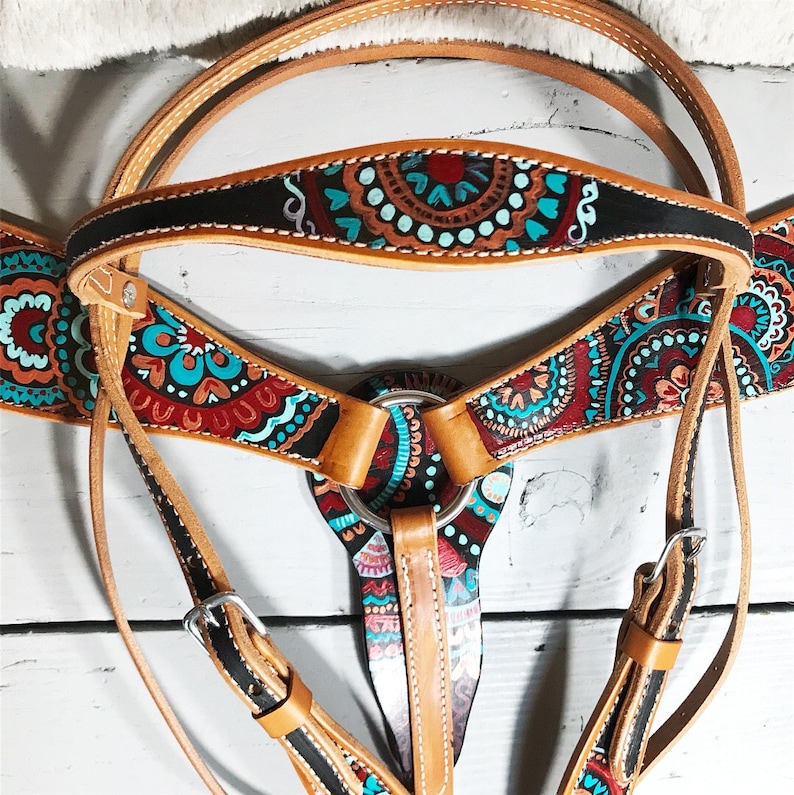 Custom Painted Brow Band Headstall Western Horse Tack image 3