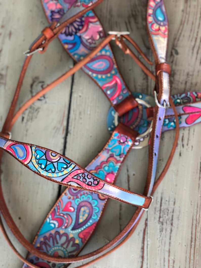Custom Painted Horse Tack Set Western Headstall and Breast Etsy