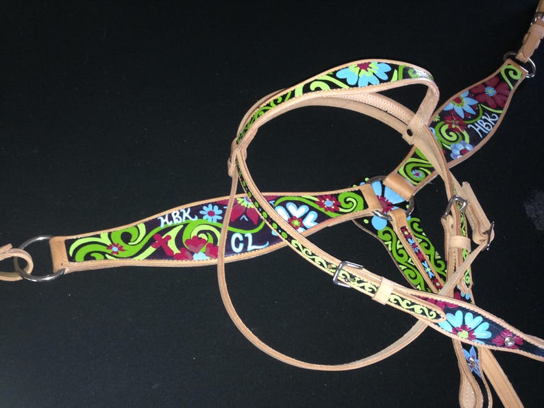 Custom Painted Horse Tack Set Western Headstall and Breast Etsy