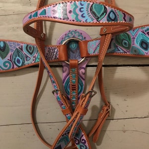 Custom Painted Brow Band Headstall Western Horse Tack image 6