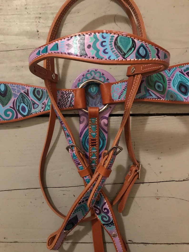 Custom Painted Brow Band Headstall Western Horse Tack image 6