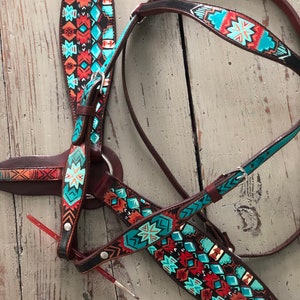Custom Painted Horse Tack Set - Western Headstall and Breast Collar