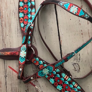 Custom Painted Brow Band Headstall Western Horse Tack image 2