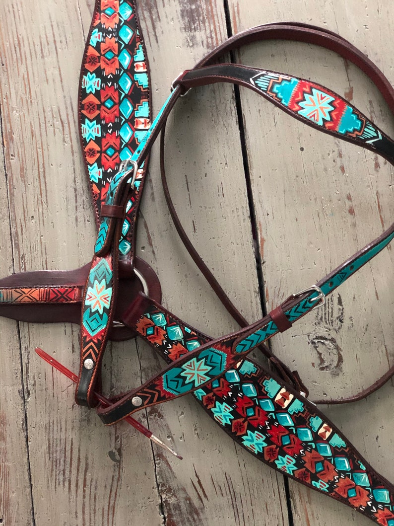 Custom Painted Brow Band Headstall Western Horse Tack image 2