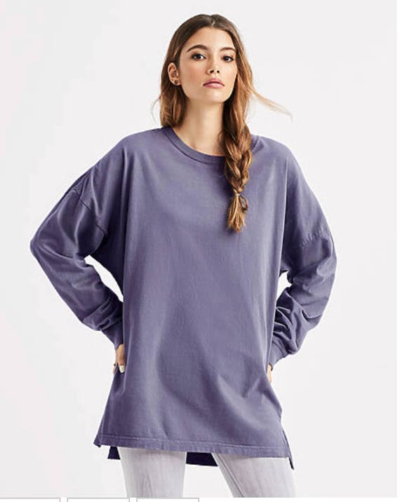 Embroidered Monogrammed Comfort Colors Oversized Long Sleeve Etsy
