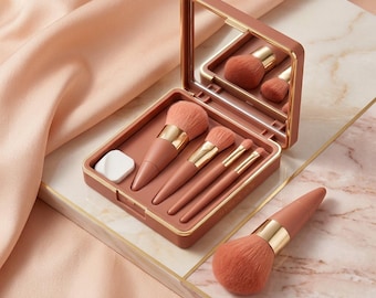 5PCS Foldable Makeup Brush Set with Mirror, Portable Cosmetic Kit Essential