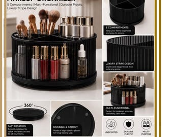 360 Rotating Makeup Organizer, Jewelry Storage, Cosmetic Brush Holder, Vanity Skincare Storage