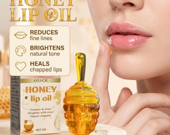 Óleo Labial de Mel | Bálsamo Labial Hidratante Noturno | Gloss Labial Hidratante e Volumizador com Vitamina E | Cuidado Labial Brilhante e Cremoso | Presente para Ela