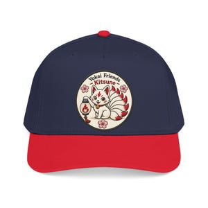 Kitsune Fox Patch Mid Profile Baseball Cap | Yokai Friends, Cherry Blossoms