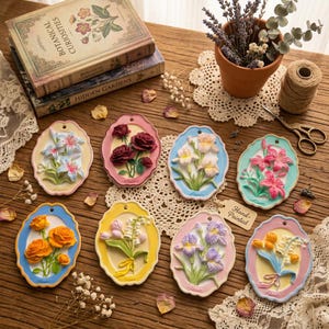 Vintage 3D blommig aromsten | Handmålad diffusorhänge för hemdoft