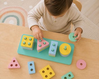 Montessori Shape Sorting Toy | Wooden Puzzle for Toddlers | Fine Motor Skills Learning Game | Preschool Educational Toy