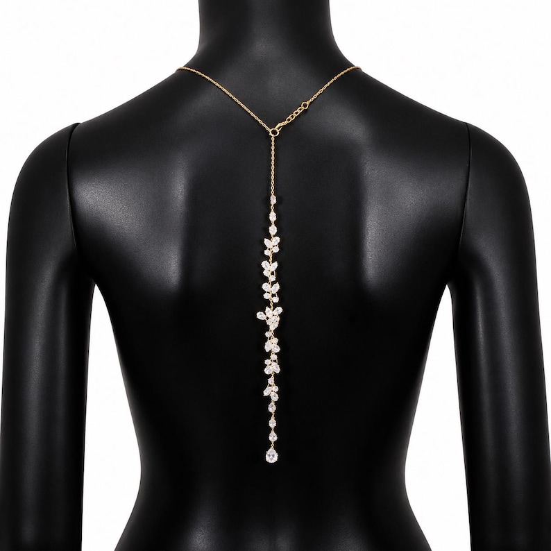 Rückenfreies Kleid Körper Kette Halskette, Crystal Vine Back Drop oder Minimal Lariat, Leichter Anlaufbeständiger Schmuck für Party Urlaub B
