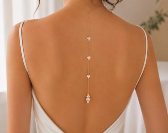 Collana da sposa con catenina in zirconi per abito senza schienale, gioielli da sposa con strass dorati, regalo per damigella d'onore