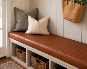 Custom Leather Window Seat Cushion, Bench Cushion for Entryway, Leather Bench Cushion, Breakfast Nook