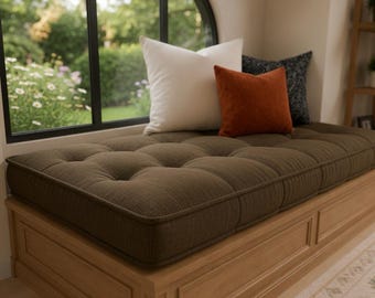 Custom Tufted Window Seat Cushion, Button Tufted Bench Cushion for Entryway, Banquette Seating, Custom Size Window Cushion, Breakfast Nook