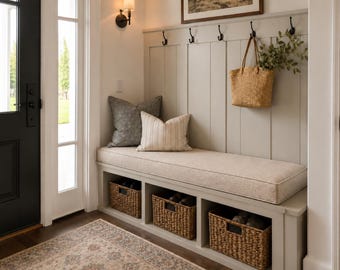 Custom Linen Window Seat Cushion, Linen Bench Cushion for Entryway, Custom Size Bench Cushion, Breakfast Nook