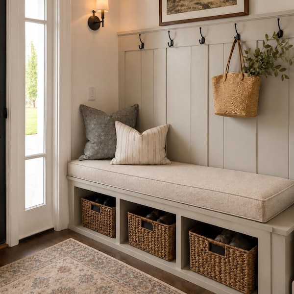 Custom Linen Window Seat Cushion, Linen Bench Cushion for Entryway, Custom Size Bench Cushion, Breakfast Nook