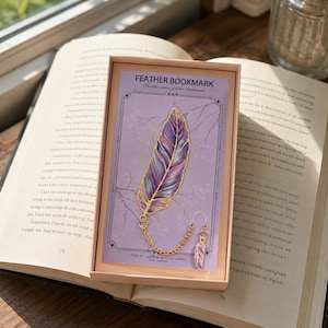 Metal Feather Bookmark with Chain, Colorful Enamel Leaf Page Marker, Gold Tone Bookmark Gift for Book Lovers and Readers