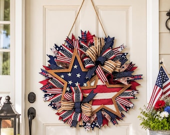250th Anniversary Independence Day Wooden Door Hanger, 4th of July Patriotic Eagle Door Sign, 2D Printed USA Front Door Decor