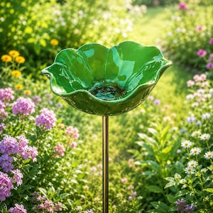 Flower Bird Bath Garden Stake, Colorful Metal Hummingbird Feeder, Bee Water Station, Outdoor Yard Decor, Garden Gift for Bird Lovers