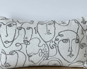 Lineart White and Gray Pillow Cover