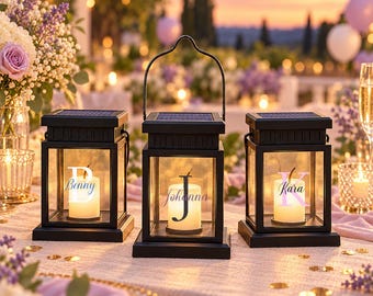 Personalized Solar Lantern, Custom Monogram Name Solar Light, Birthday Gift for Her, Outdoor Garden Lantern