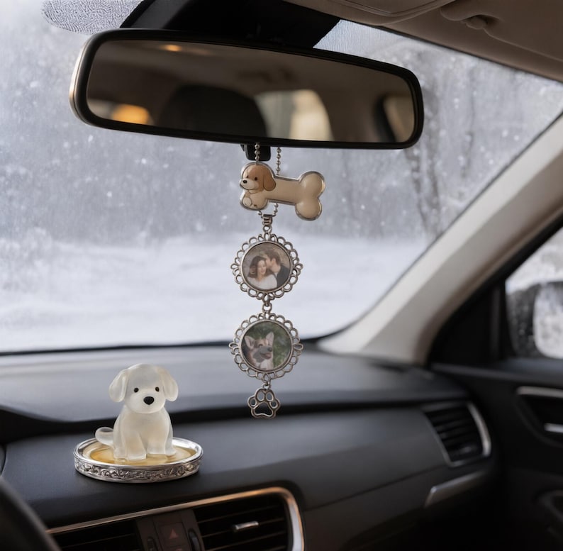 Personalized Car Rearview Mirror Charm, Custom Photo Car Ornament, Pet ...