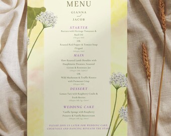 Hochzeit Menü Vorlage | A5 Hochzeitsmenü | Botanisches Gelbes Menü | Digitaler Download