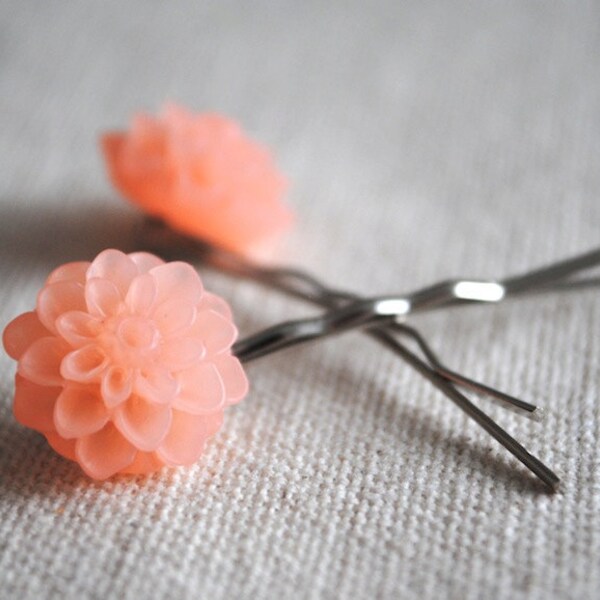 Hair Pins - Flower Bobby Pins Set of Two in Peach Cute Peachy Spring Floral Hairpins