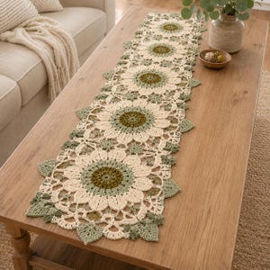 Floral Lace Crochet Table Runner Pattern PDF, Farmhouse Boho Dining Decor (Digital Download)
