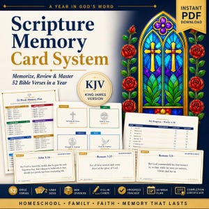 Sistema de tarjetas para memorizar las Escrituras / Versículos bíblicos de la versión King James, registro, separadores (descarga digital)
