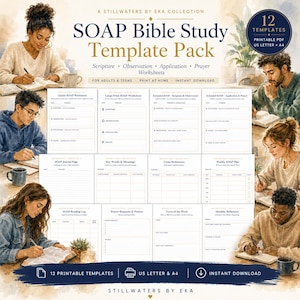SOAP Bible Study Template Pack | Scripture Observation Application Prayer Worksheets | Printable Bible Study PDF, US Letter + A4
