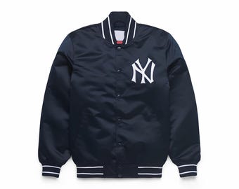 Kurtka satynowa New York Yankees | Kurtka baseballowa Yankees Varsity | Granatowa kurtka typu bomber | Kurtka kibica | Kurtka sportowa vintage