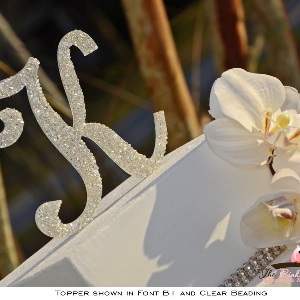 Beaded Monogram Wedding Cake Topper 5 Inch Personalized with YOUR Initial