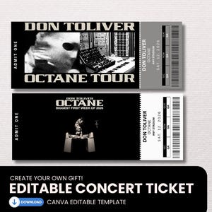 DON TOLIVER "Octane" Arena Tour Concert Ticket- Instant Download - Printable and Editable Canva Template